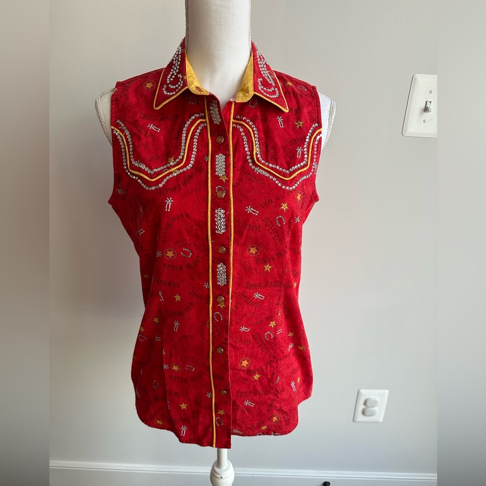Panhandle Slim women’s rhinestone western sleeveless shirt size M
